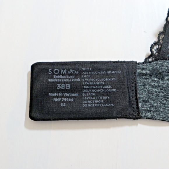 Soma 38B Enbliss Luxe Wireless Bra Lace J Hook Convertible Back Gray - Picture 8 of 9